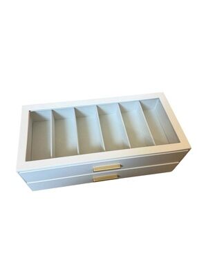 White Jewelry Organizer Box with Glass Top and Gold Handles